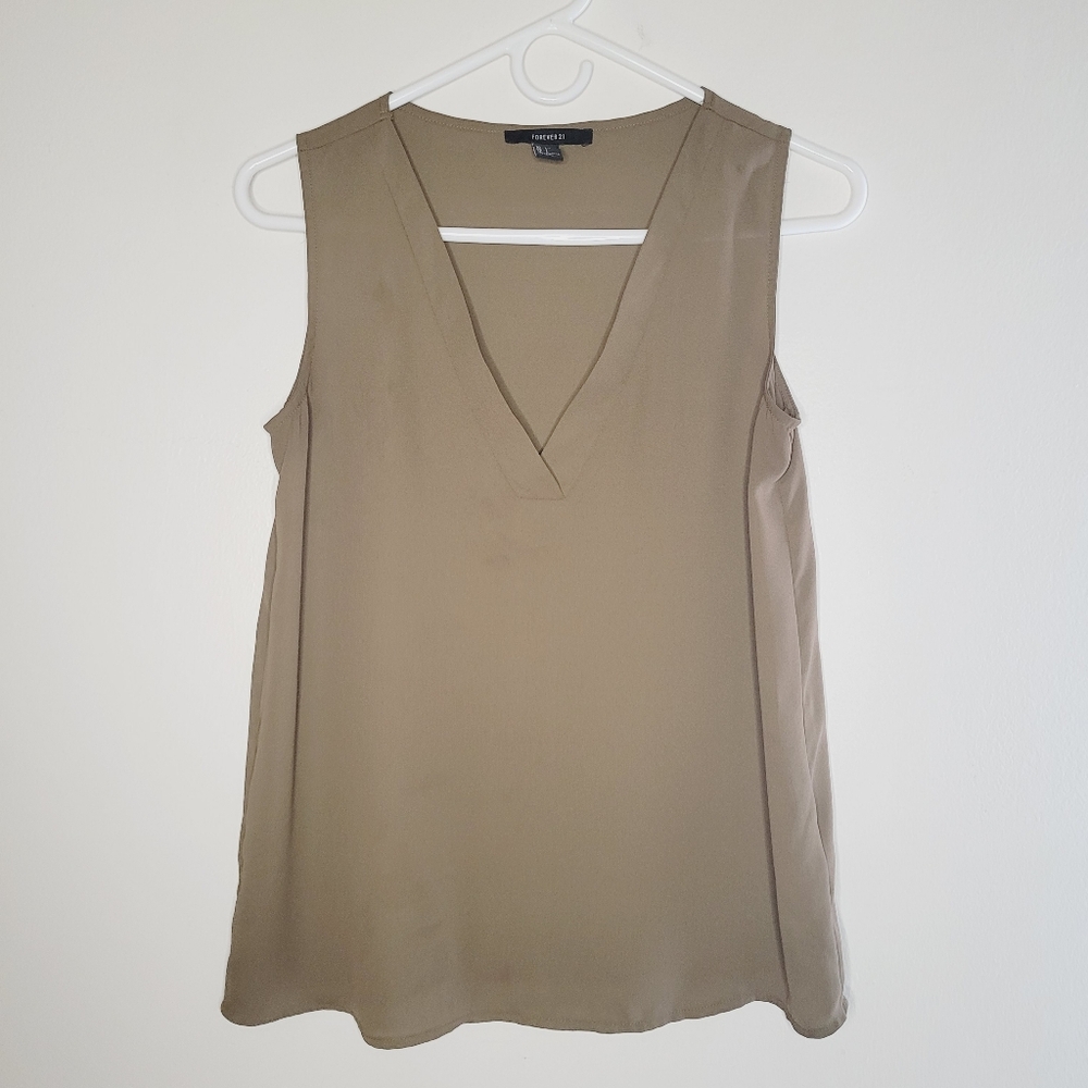 Forever 21 Top Women's Small Shift Dark Green Sleeveless Casual Office Spring